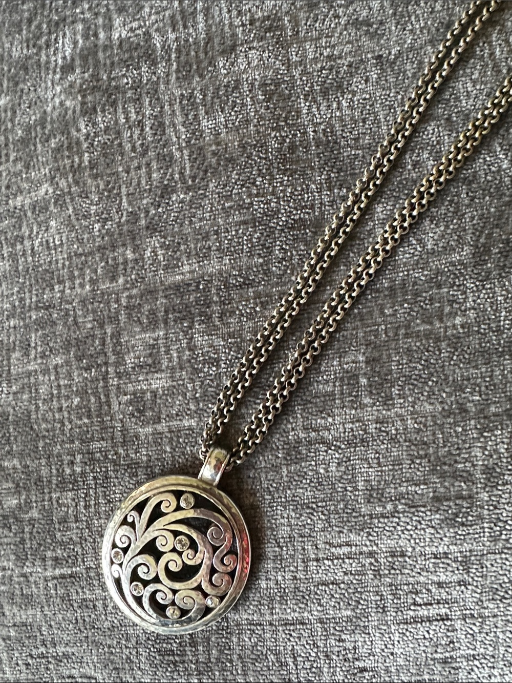 Brighton Silver Tone Round Link Chain Large Filigree Pendant